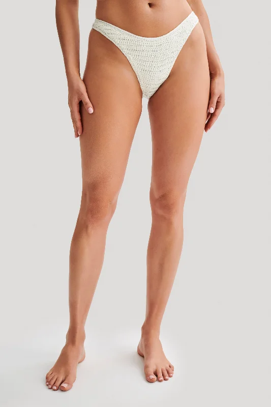 Verity Embellished Knit Bikini Bottom - Buttercream