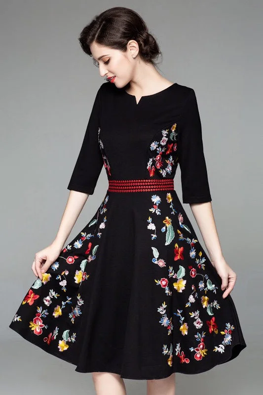 Black Dress W/ Floral Embroidery