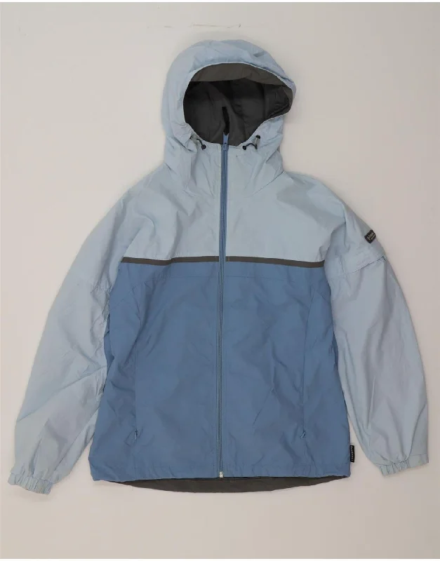 COLUMBIA Womens Hooded Rain Jacket UK 14 Medium Blue Colourblock Nylon