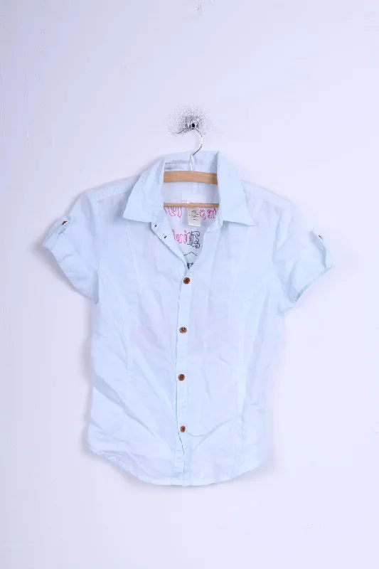 Diesel Womens M (XS) Casual Shirt Mint Linen Embroidered Back