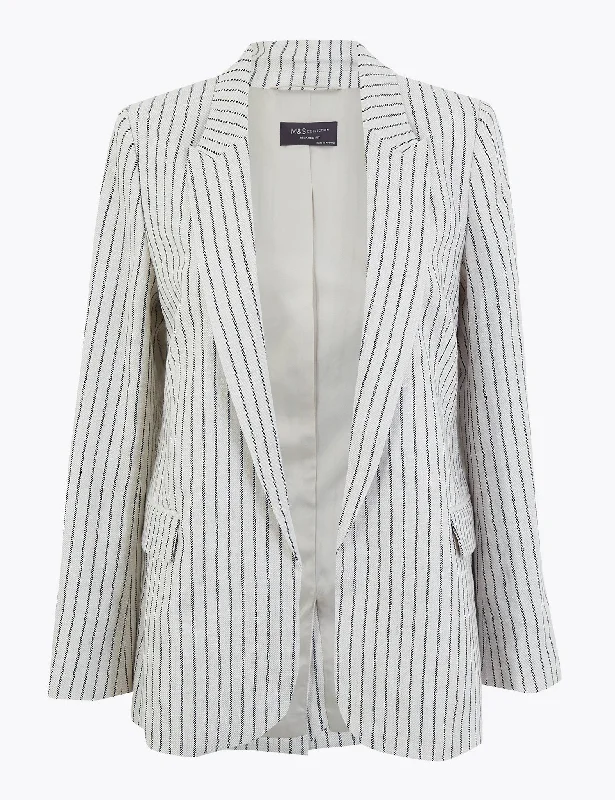 Pure Linen Striped Single Breasted Blazer