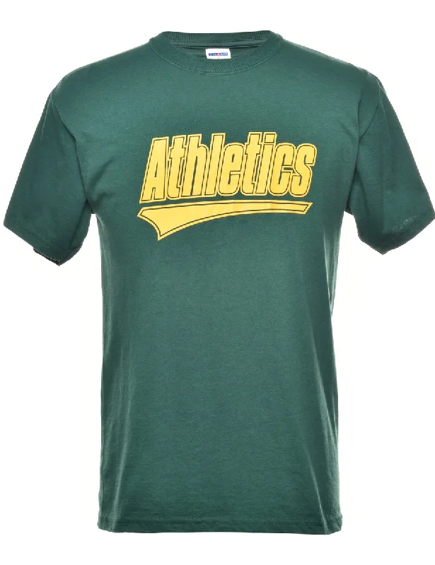 Athletics Printed Green & Yellow T-shirt - M