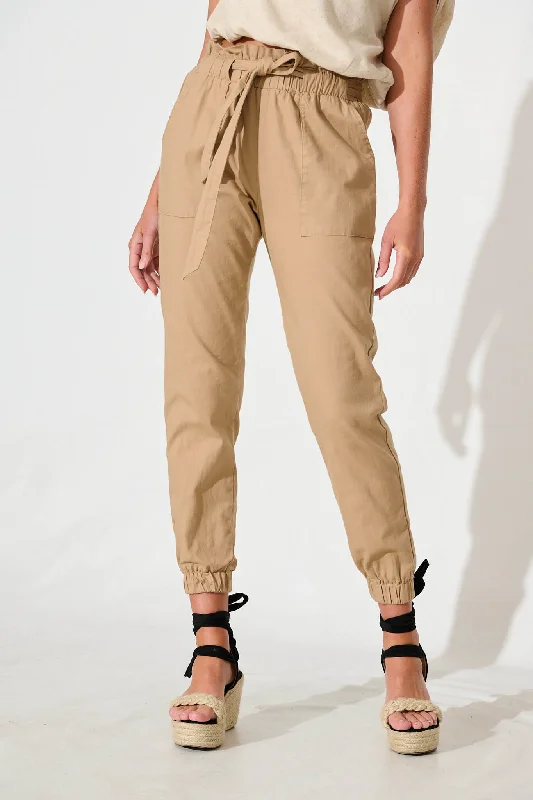 Tenley Stretch Pant in Beige Cotton Blend