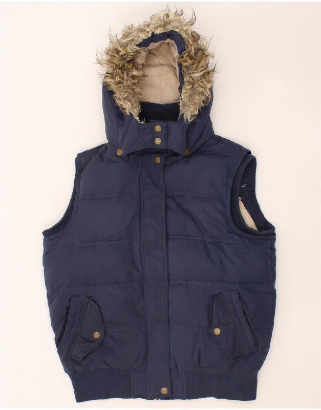 FAT FACE Womens Hooded Padded Gilet UK 12 Medium  Navy Blue Polyester