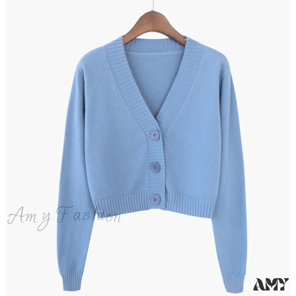 Amy Fashion - Knitted Crop Women Korean Short Cardigan