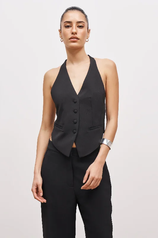 Backless Halter Waistcoat - Black