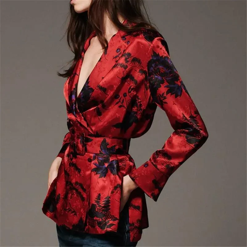 Maya Red Floral Blazer For Women