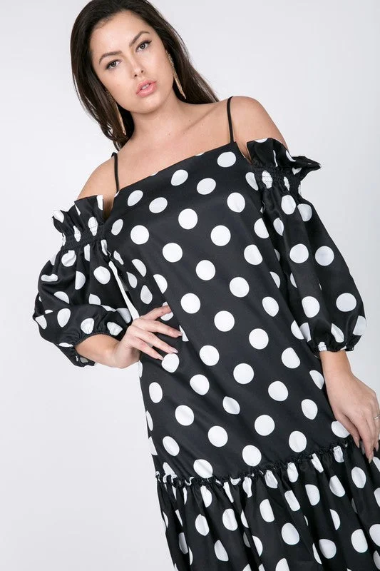 Cold Shoulder Dot Midi Dress