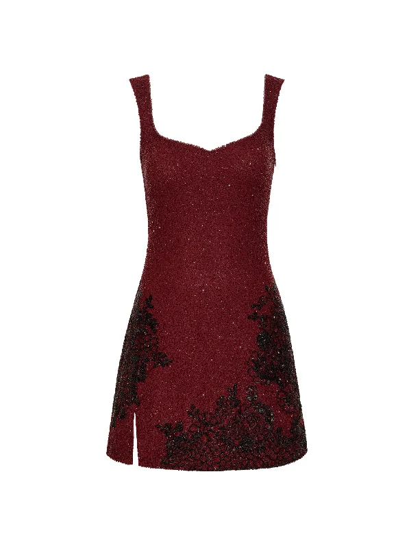 Damask Mini Dress Garnet Red