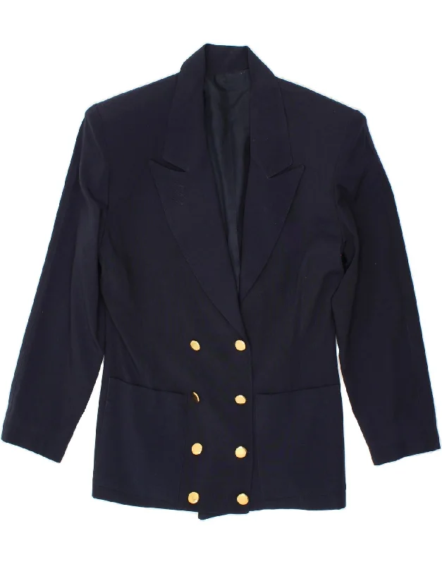 VINTAGE Womens Double Breasted Blazer Jacket UK 14 Medium Navy Blue