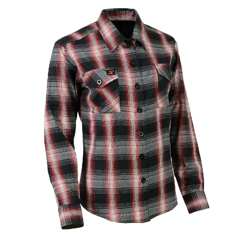 Milwaukee Leather MNG21613 Women's Black and Red with White Long Sleeve Cotton Flannel Shirt