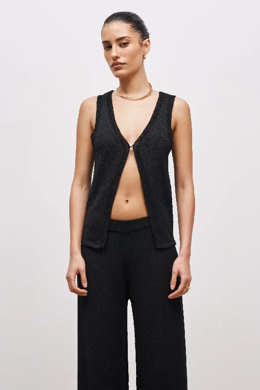 Crochet Knit Waistcoat - Black