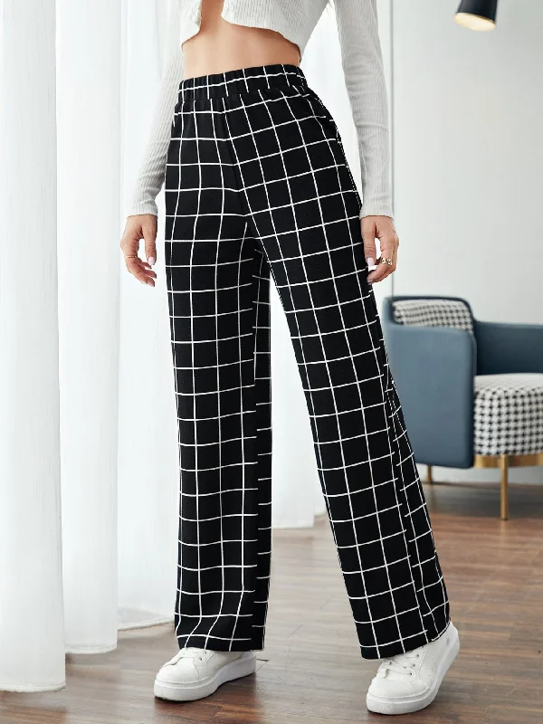 Casual Plaid High Waist Long Women Pants