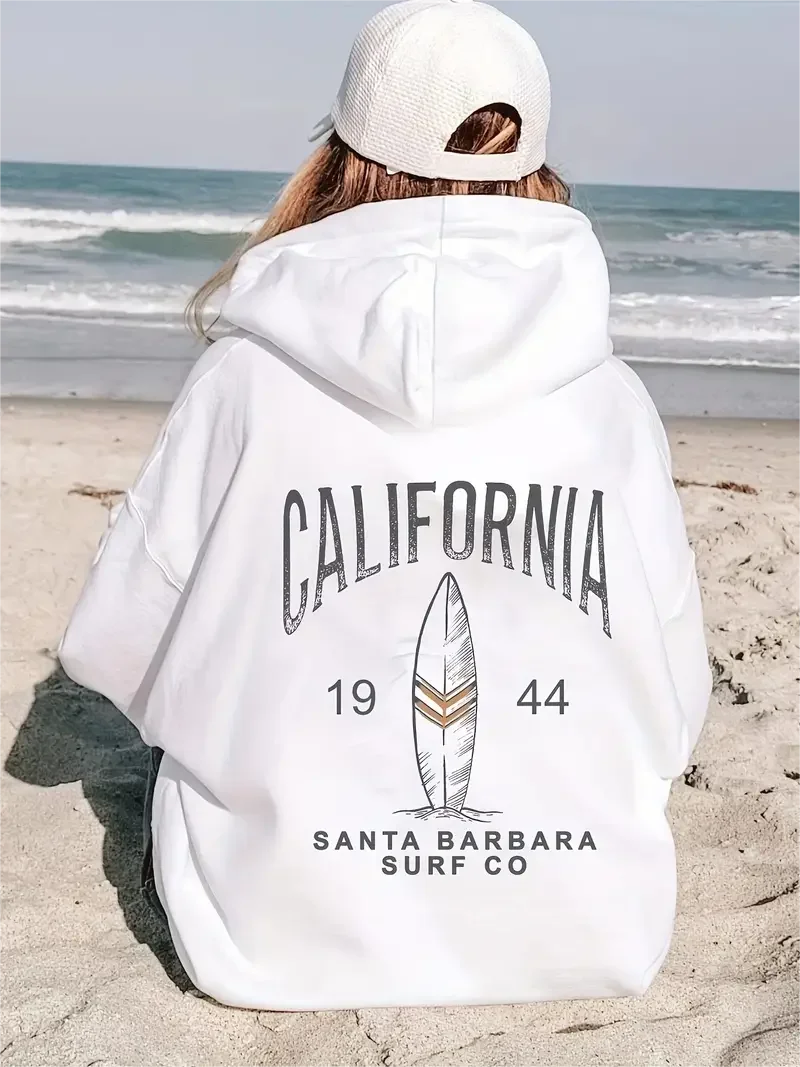 Casual Long Sleeve Surf Print Hoodie