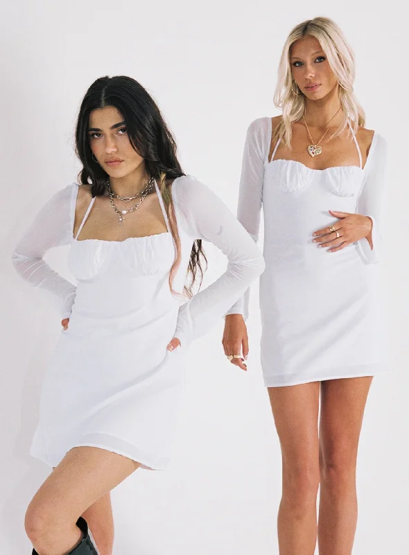 Dyer Sheer Sleeve Mini Dress White Petite