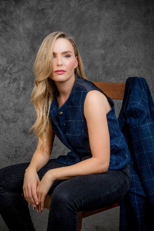 Eva Tweed Waistcoat - Navy Check