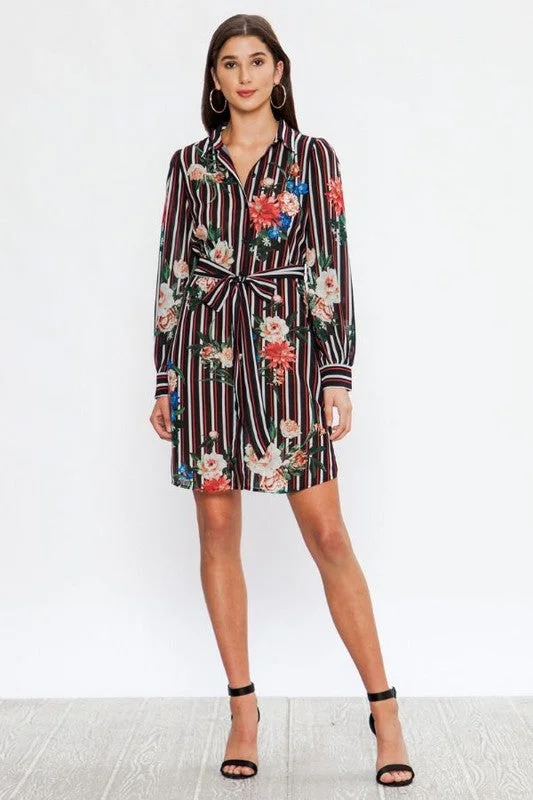 Mixed Print Shirt Dress