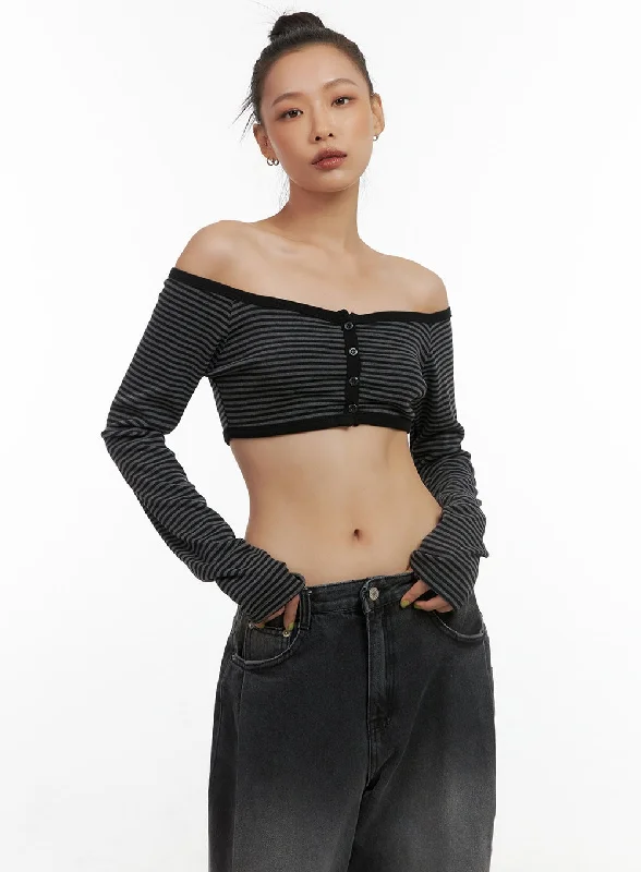 Striped Off-Shoulder Crop Top CO424