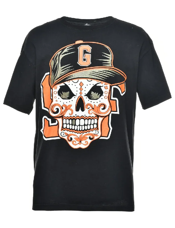 Skull Print Black & Orange T-shirt - L