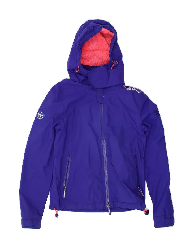 SUPERDRY Womens Hooded Rain Jacket UK 14 Medium Blue Nylon