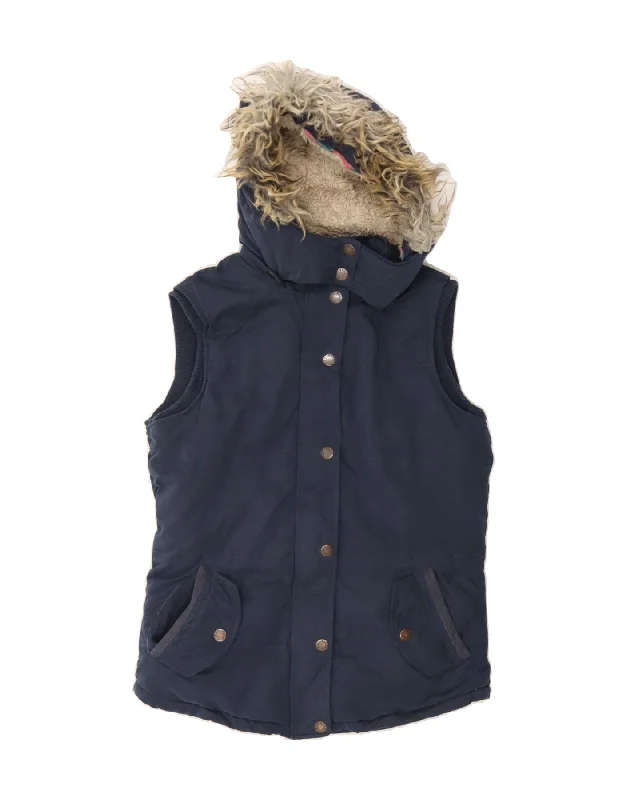 FAT FACE Womens Hooded Padded Gilet UK 8 Small Navy Blue Polyester