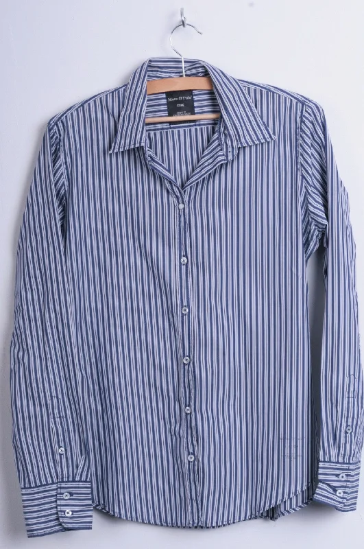 Marc O'Polo Womens 40 L Casual Shirt Striped Cold Blue Unique Cotton