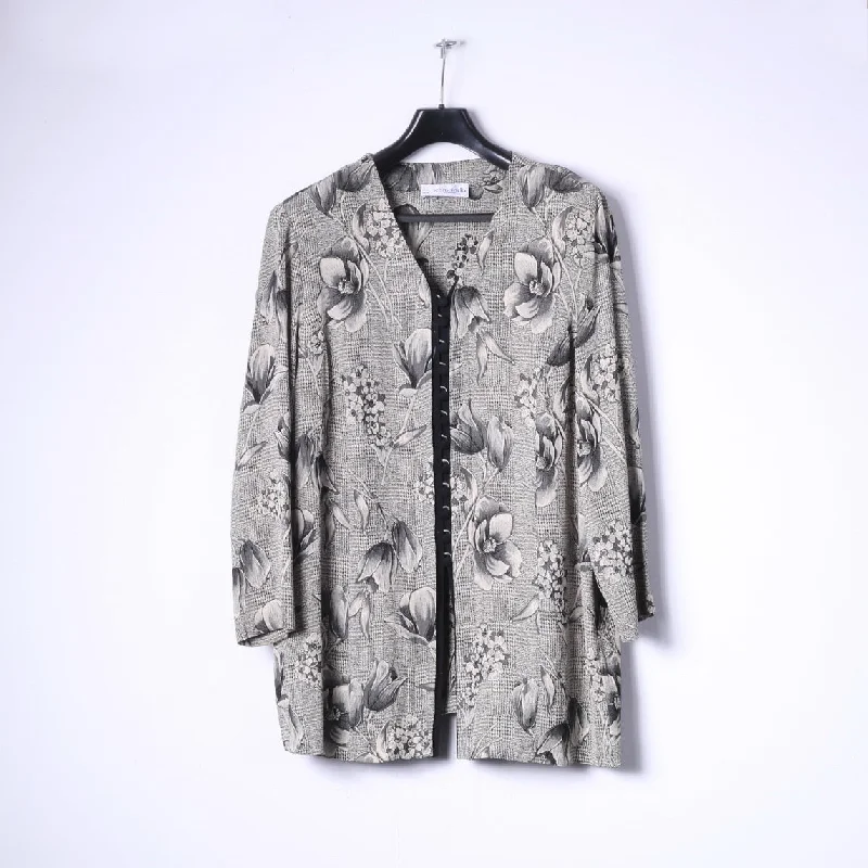 Schmeinck Germany Womens 18 44 Casual Shirt Grey Floral Print Shoulder Pads Retro