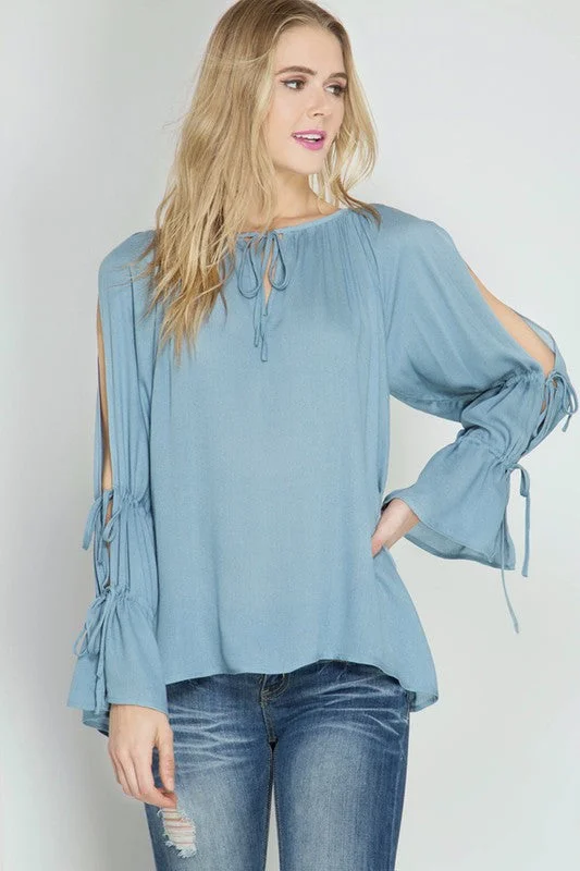 Blouse W/ Open Tie Sleeves