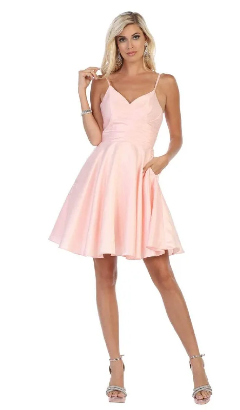 May Queen - MQ1654 V Neck Sleeveless Fit and Flare Short Dress Confident Women's Power May Queen - MQ1654 V Neck Sleeveless Fit and Flare Short Dress Confident Women's Power