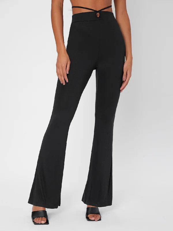 Casual Plain Tie Back High Waist Long Women Pants