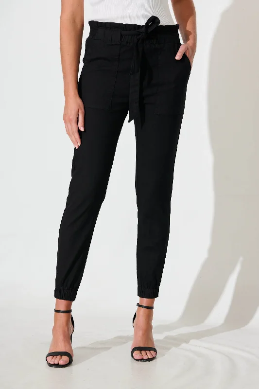 Tenley Stretch Pant in Black Cotton Blend