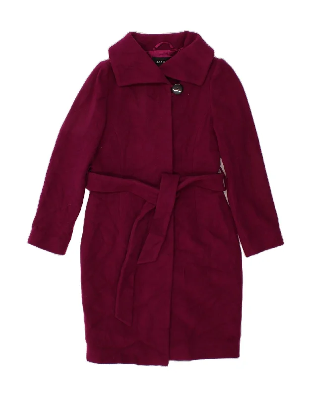 JAEGER Womens Overcoat UK 8 Small Burgundy Wool