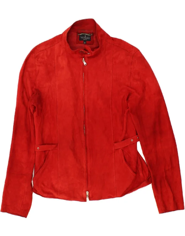 TRUSSARDI JEANS Womens Leather Jacket IT 44 Medium Red Leather