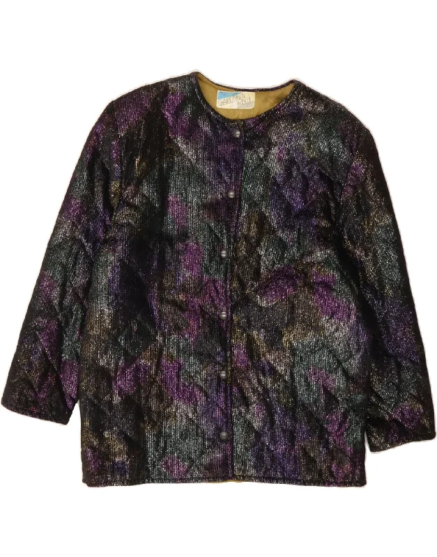 VINTAGE Womens Abstract Pattern 3/4 Sleeve Quilted Jacket EU 46 XL Purple