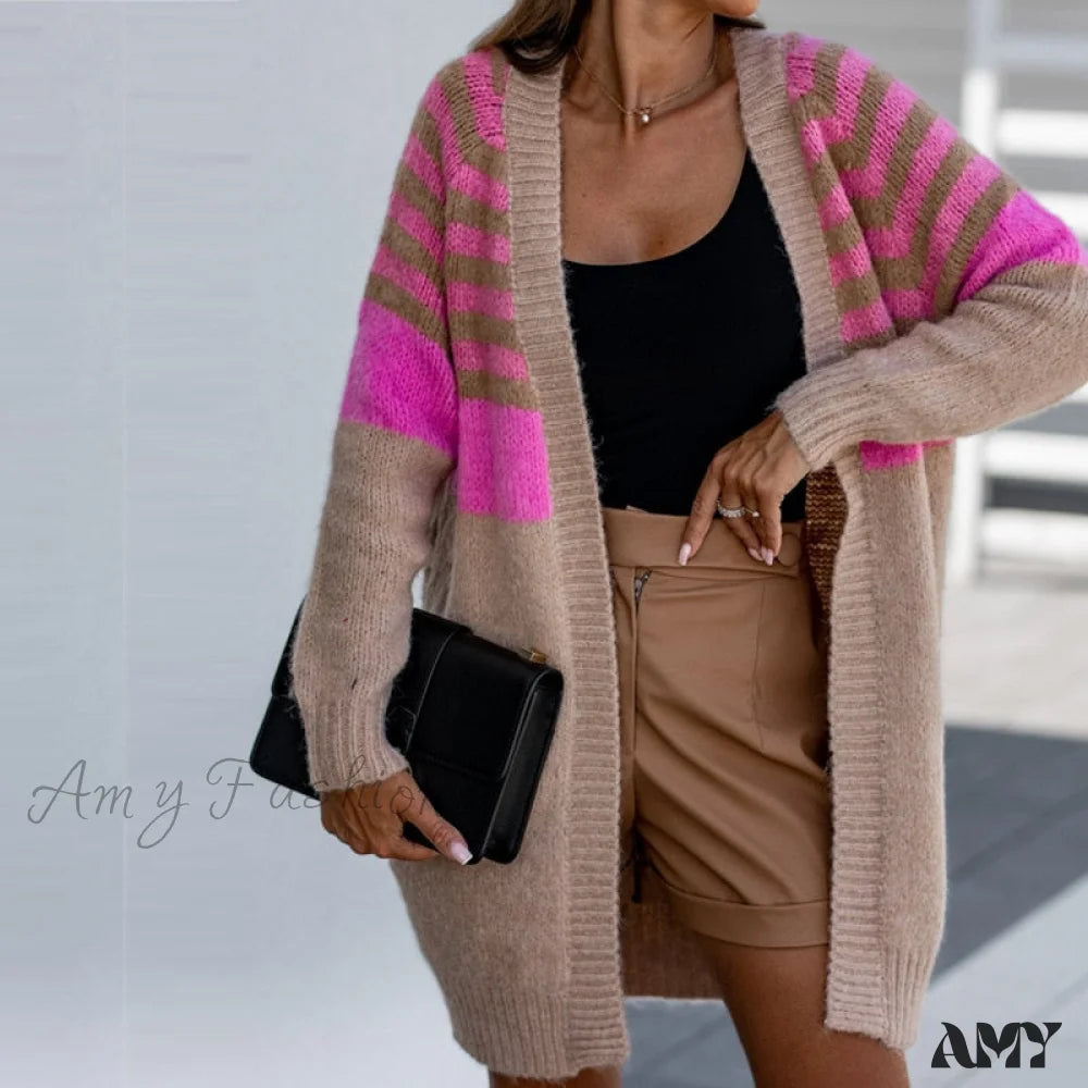 Amy Fashion - Stripe Contrast Sweater Winter Causal Long Sleeve Outerwear