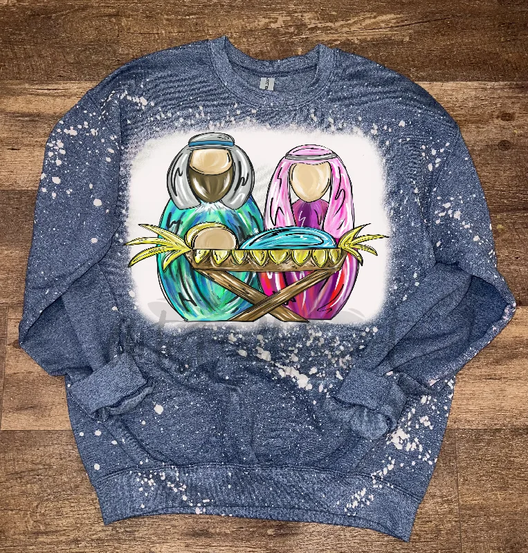 Colorful Manger Scene Bleached Sweatshirt