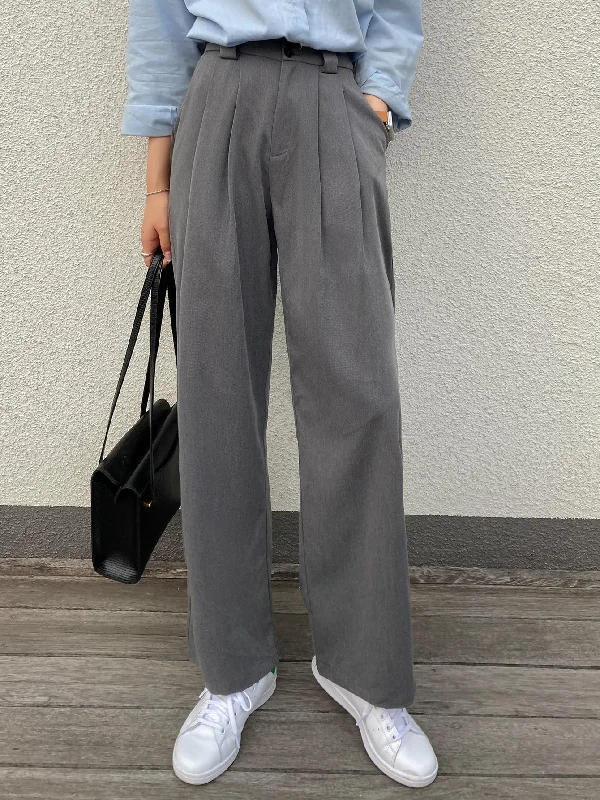 Casual Plain Plicated Natural Long Women Pants