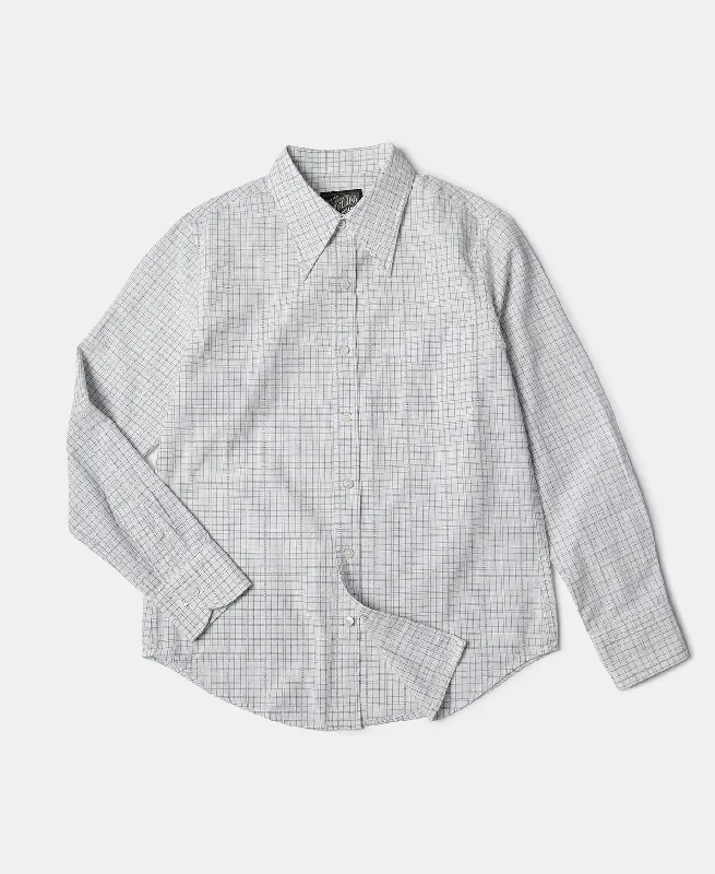 1930s Dobby Grid Check Spearpoint Collar Dress Shirt