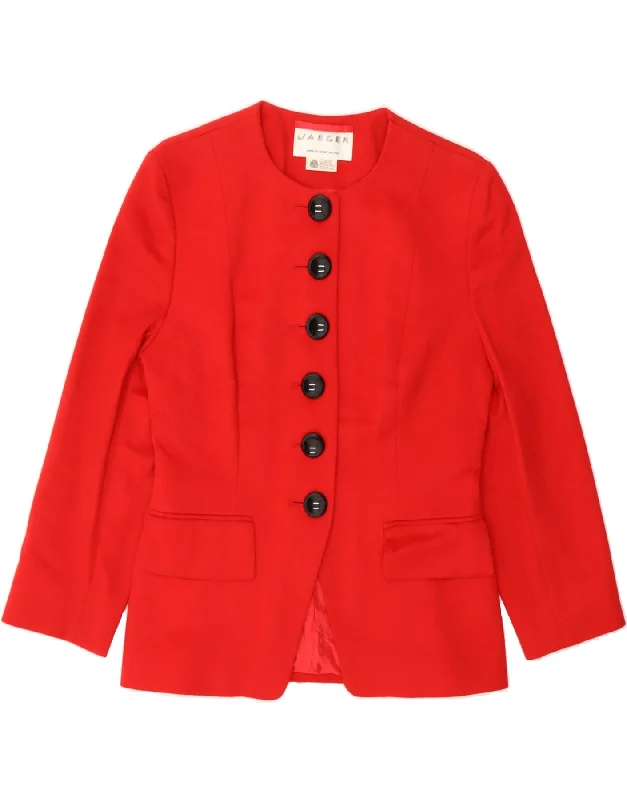 JAEGER Womens 3/4 Sleeve 6 Button Blazer Jacket UK 12 Medium Red New Wool