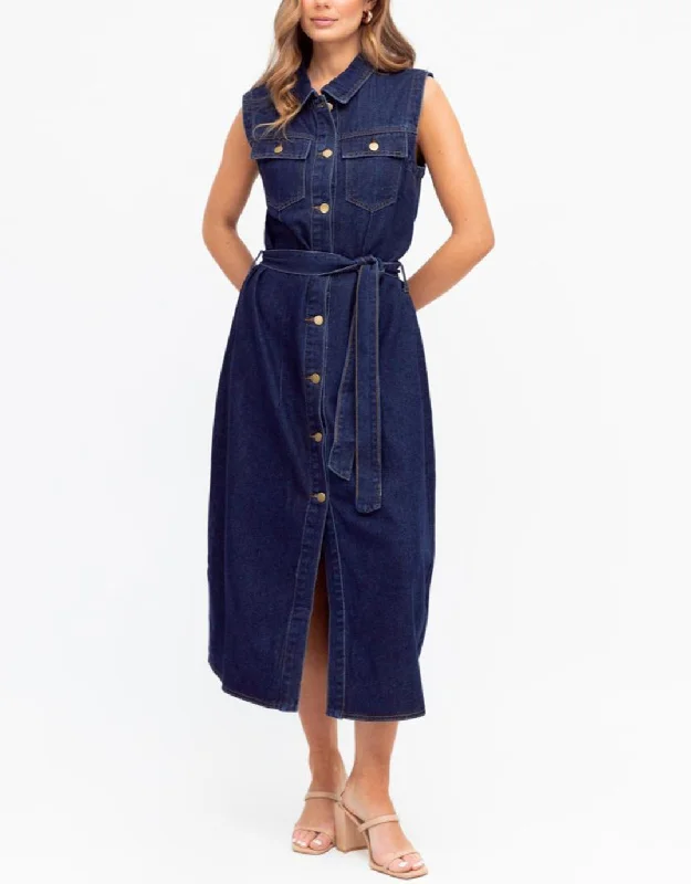 Audrey Denim Midi Dress - Indigo