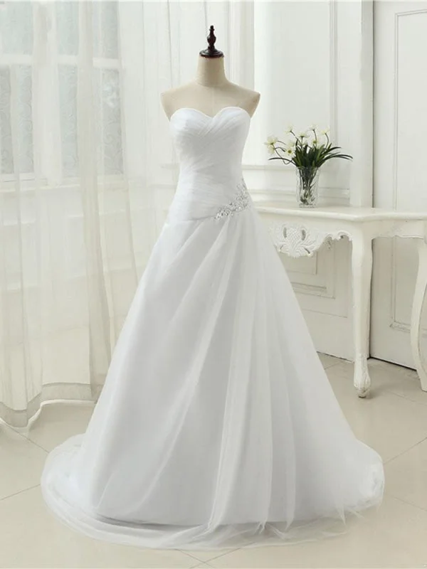 Gorgeous Strapless Ruffle Beaded Tulle Wedding Dresses