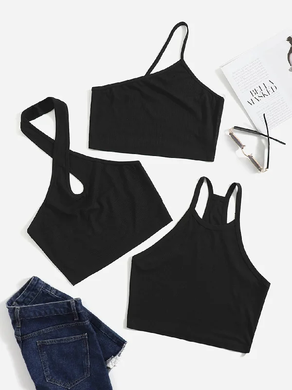 Casual Plain Spaghetti Strap Crop Women Tank Top & Cami