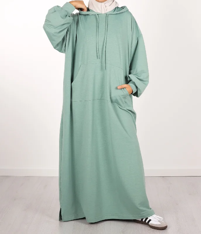 Long Casual Hoodie Abaya - Menthol