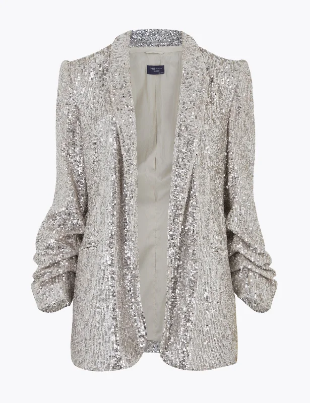 Relaxed Sequin Ruched Sleeve Blazer