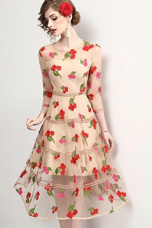 Floral Embroidered Tier Dress