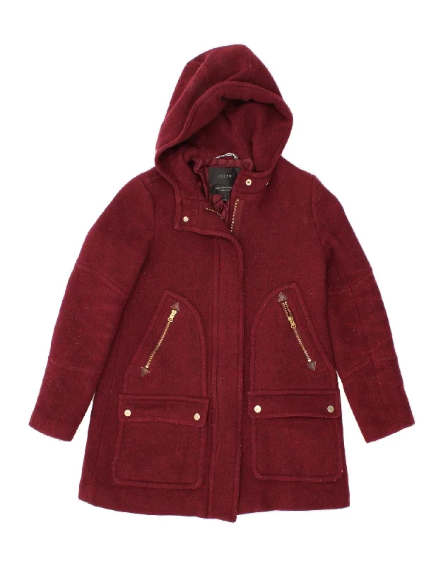 J. CREW Womens Hooded Overcoat US 4 Small Burgundy Wool