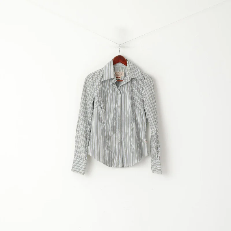 Marlboro Classics Women M Casual Shirt Blue Striped  Cotton Extra Slim Long Sleeve Top