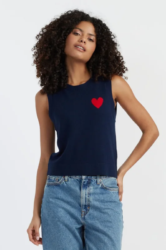 Navy Merino Heart Breton Tank