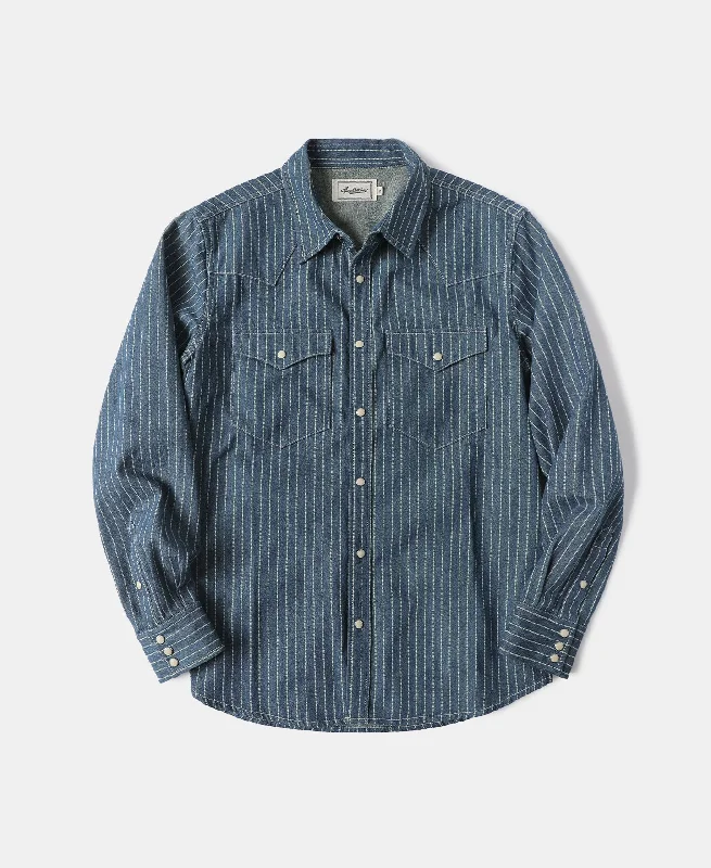 Slim Fit Wabash Striped Indigo Western Shirt