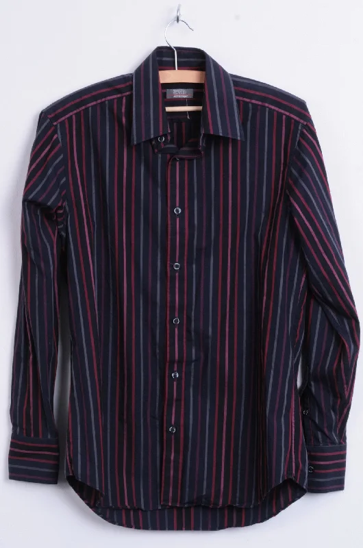 Jeff Banks Mens S Casual Shirt Striped Navy Cotton Classic Top